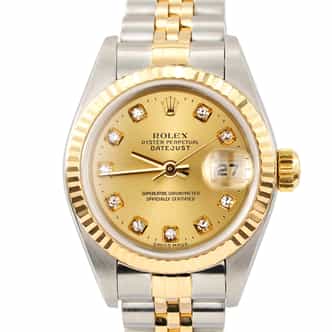 Ladies Rolex Two-Tone 18K/SS Datejust Watch Champagne Diamond Dial 69173 (SKU P450179AMT)
