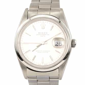 Mens Rolex Date Stainless Steel Watch Domed Bezel Oyster Band Silver Dial 15200 (SKU A969926AMT)