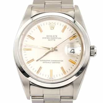 Mens Rolex Date Stainless Steel Watch Domed Bezel Oyster Band Silver Dial 15200 (SKU K411436AMT)
