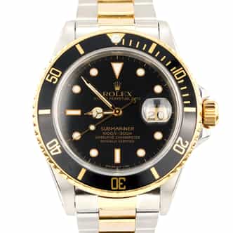 Mens Vintage Rolex Two-Tone Submariner Watch 16803 Black Dial Black Bezel (SKU 9720755AMT)