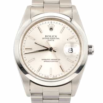 Mens Rolex Date Stainless Steel Watch Domed Bezel Oyster Band Silver Dial 15200 (SKU A977702AMT)