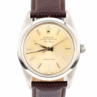 Rolex Mens Air King Precision Stainless Steel Watch Silver Dial Brown Band 14000 (SKU X525033BRAMT)