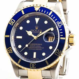 Mens Rolex Two-Tone 18K/SS Submariner Blue  16613T (SKU 16613TBLNHMT)
