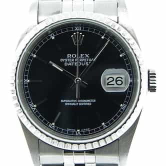 Mens Rolex Stainless Steel Datejust 16220 Watch Black Dial (SKU BF101874MT)