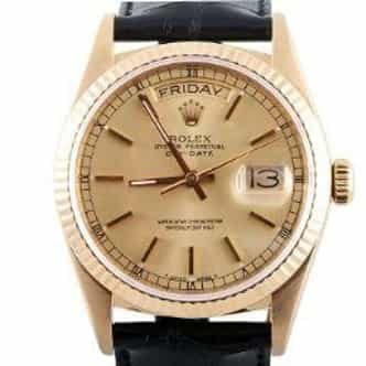 Mens Rolex 18K Gold Day-Date Watch with Gold Champagne Dial 18038 (SKU 18038leatherMT)