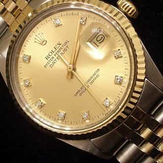 Mens Rolex Two-Tone 18K/SS Datejust Champagne Diamond 16013 (SKU 7931111BNNMT)