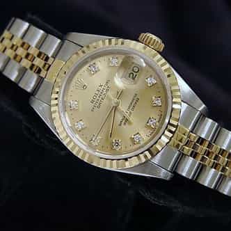 Ladies Rolex Two-Tone 18K/SS Datejust Champagne Diamond 69173 (SKU s183197MT)