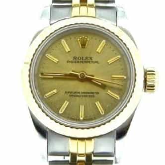 Ladies Rolex Two-Tone 18K/SS Oyster Perpetual Champagne  67193 (SKU N110395NCMT)