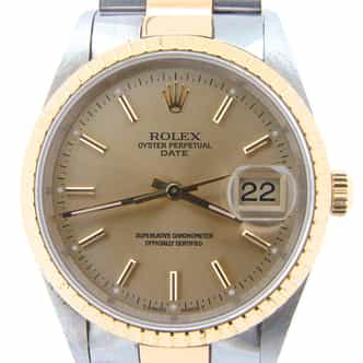 Pre Owned Mens Rolex Two-Tone Date with a Gold/Champagne Dial 15223 (SKU 7930668NM)