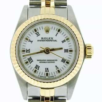 Ladies Rolex Two-Tone 18K/SS Oyster Perpetual White Roman 67193 (SKU S544827NMT)