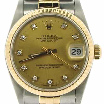 Mid Size Rolex Two-Tone 18K/SS Datejust Champagne Diamond 68273 (SKU N581297NMT)
