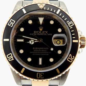 Mens Rolex Two-Tone 18K/SS Submariner Black  16613 (SKU P140411NNMT)