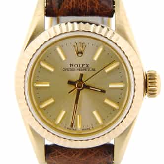 Ladies Rolex 14K Yellow Gold Oyster Perpetual Champagne  67197 (SKU 9039078NBRNCMT)