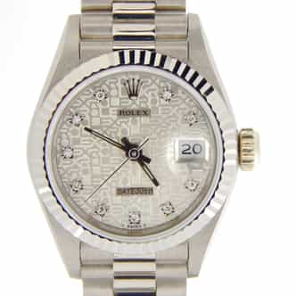 Ladies Rolex 18K White Gold Datejust President Silver Diamond 69179 (SKU L853088NMT)
