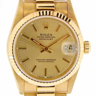 Mid Size Rolex 18K Yellow Gold Datejust President Champagne  68278 (SKU S995326NMT)