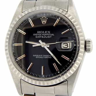 Mens Rolex Stainless Steel Datejust Watch Black 1603 (SKU B222BLK0615MT)