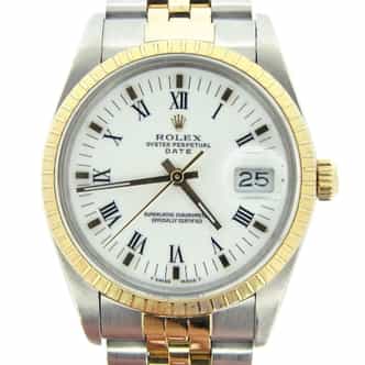 Pre Owned Mens Rolex Two-Tone Roman Date with a White Dial 15053 (SKU L250491)