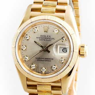 Ladies Rolex 18K Yellow Gold Datejust President Silver Diamond 69278 (SKU 69278DJMT)