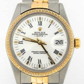 Mens Rolex Two-Tone 18K/SS Date White Roman 15053 (SKU 7212235MT)