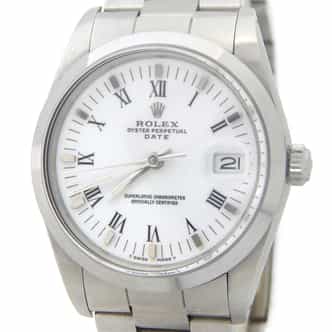 Mens Rolex Stainless Steel Date White Roman 15000 (SKU R717506AMT)