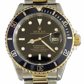 Mens Rolex Two-Tone Submariner Watch Black 16613 (SKU 16613BLACKMT)
