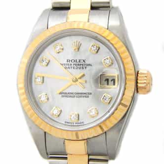 Ladies Rolex Two-Tone Datejust 79173 Factory White MOP Diamond Dial (SKU Y547551AMT)