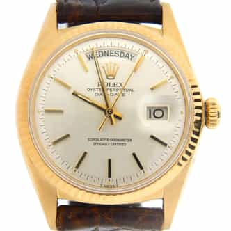 Mens Vintage Rolex 18K Gold Day-Date Watch Silver Dial 1803 (SKU 1803BNMT)