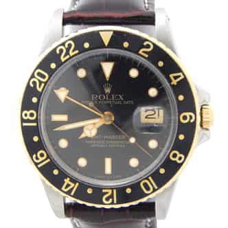Mens Rolex Two-Tone GMT Master Watch Black 16753 (SKU 8956521AMT)