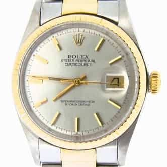 Mens Rolex Two-Tone  Datejust with Silver Dial 1601 (SKU B24096470NBCMT)