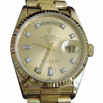Mens Rolex 18K Gold Day-Date President Bark Watch Factory Diamond Dial (SKU B8375693MT)