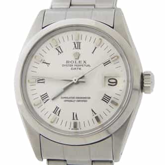 Mens Rolex Stainless Steel Date Model Watch 1500 with White Roman Dial (SKU 2184322AMT)