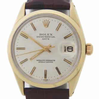 Mens Rolex 14K Gold Shell Date Watch Silver Mosaic Dial 1550 (SKU 3249750LAMT)