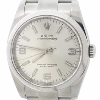 36mm Rolex Stainless Steel Oyster Perpetual Watch Silver Arabic Dial 116000 (SKU 49E591E5AMT)