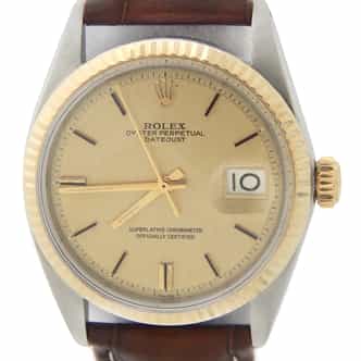 Mens Rolex Two-Tone Datejust 1601 Watch with Gold Linen Dial (SKU 910077AMT)