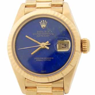 Ladies Rolex 18K Yellow Gold Datejust President Watch 6917 with Blue Lapis Dial (SKU 6917BLLAAMT)