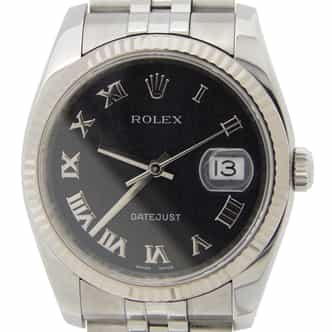 Mens Rolex Stainless Steel Datejust Watch Black Roman 116234 (SKU 9A22Q964AMT)