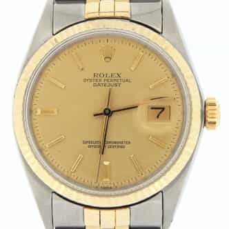 Mens Rolex Two-Tone Datejust Watch Champagne Dial 1601 (SKU 16012TCHMT)