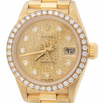 Ladies Rolex 18K Yellow Gold Datejust President Diamond Crown Collection 69138 (SKU GLW621456AMT)