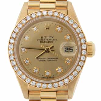 Ladies Rolex 18K Yellow Gold Datejust President Crown Collection Diamond 69138 with Papers (SKU W621456AMT)