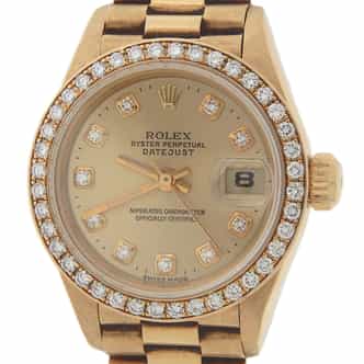 Ladies Rolex 18K Yellow Gold Datejust President Crown Collection Diamond 69138 with Box and Papers (SKU W621456AMT)