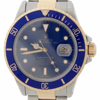 Mens Rolex Two-Tone Submariner Date Watch Blue 16803 (SKU 9301293GSAMT)