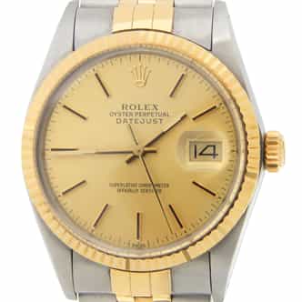 Mens Rolex Two-Tone 18K/SS Datejust Watch 16013 Champagne with Papers (SKU 9340607AMT)