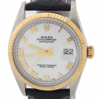 Mens Rolex Two-Tone 18K/SS Datejust Watch with White Roman Dial 16013 (SKU R673566AMT)