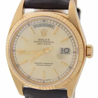 Mens Rolex 18K Gold Day-Date Watch with Silver Dial 18038 (SKU 5972184BRWNAMT)