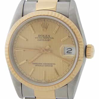 Ladies Midsize Rolex Two-Tone Datejust Watch 68273 Gold Tapestry Dial (SKU 68273S434429OAMT)