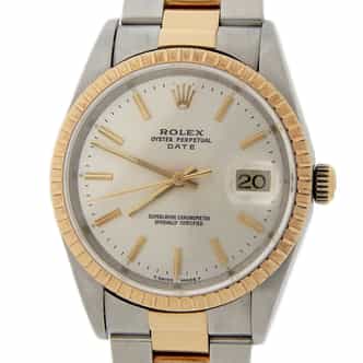 Mens Rolex Two-Tone 18K/SS Date Silver Stick Dial 15223 (SKU A714427AMT)