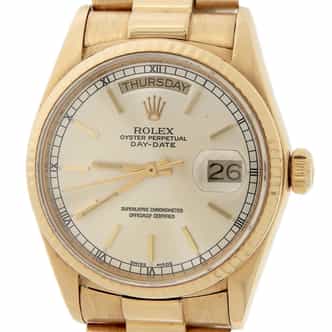 Mens Rolex 18K Gold 18038 Day-Date President Silver Dial (SKU 9587562AMT)