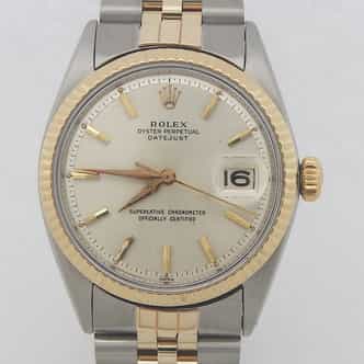 Pre-Owned Mens Rolex Two-Tone Datejust Watch with a Silver Dial 1601 (SKU 1003382AMT)