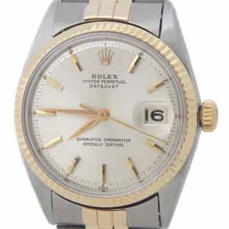 Pre-Owned Mens Rolex Two-Tone Datejust Watch with a Silver Dial 1601 (SKU 1003382AMT)