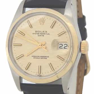 Mens Rolex Two-Tone 14K/SS Date Watch 1500 Gold Linen Dial (SKU 1055924AMT)